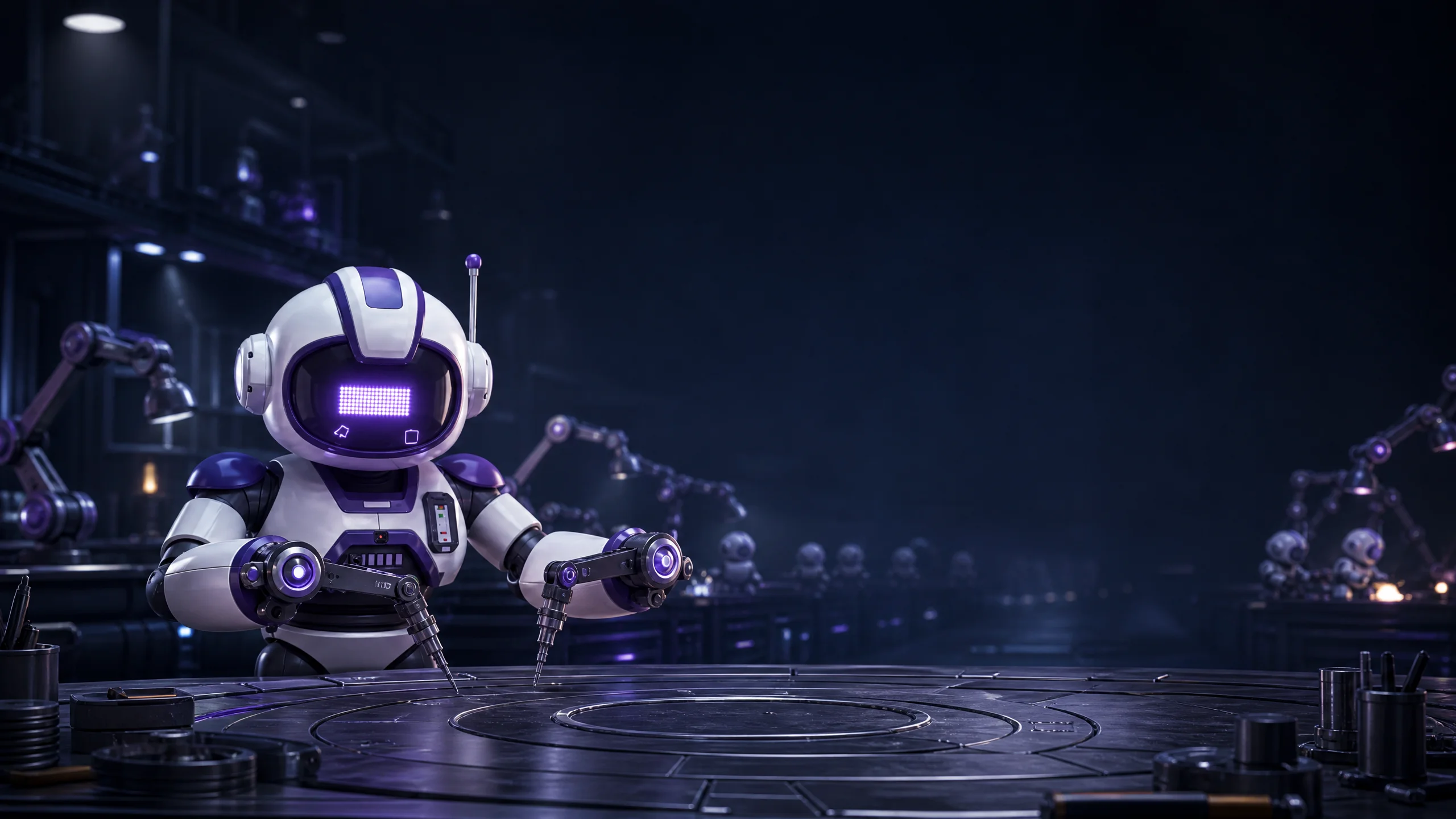 Purple Bytes at the precision assembly station.
